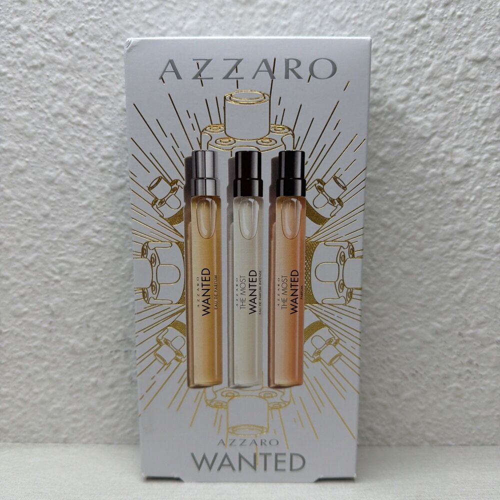 AZZARO WANTED THE MOST for Men 3 pcs Mini GIFT SET 0.33 oz EDP Travel Spray NEW